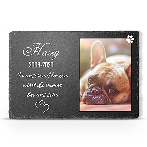 TULLUN Individueller Personalisiert Tiergrabstein Schiefer Gedenkstein für Hund, Katze und andere Haustiere - Größe 20 x 30 cm - Personalisiert Text und Foto