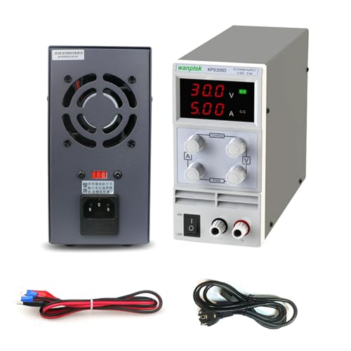 Labornetzgerät 220V, Einstellbar Labornetzteil mit LED Anzeige Alligatorkabeln und Netzkabel, DC Power Supply Labornetzteil für Glühbirnenprüfung Alterungsprüfung, KPS305D-0-5A 0-30V