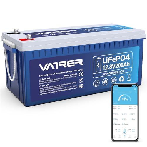 VATRER POWER LiFePO4 12V 200AH Bluetooth Lithium Batterie mit 200A BMS 5000 Zyklen Lithium Akku 2560W Abschaltschutz bei Niedriger Temperatur Perfekter für Wohnmobil, Solar & Off-Grid-Anwendungen