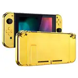 eXtremeRate Hülle Case für Nintendo Switch Joycon/Konsole, Glossy Joycon Shell/Buttons & Back Cover & Kickstand, DIY-Ersatz Gehäuse Set für Nintendo Switch(Chrome Gold)