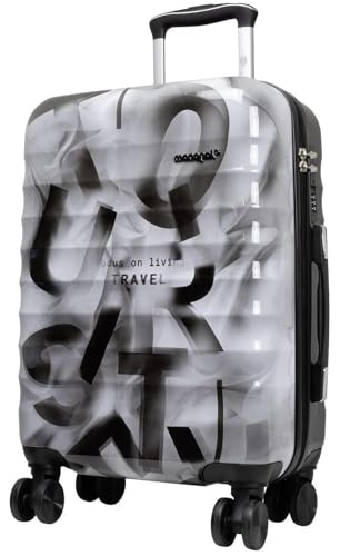 Warenhandel König Hartschalen Koffer Trolley Revona Schwarz Grau mit tollem Print Motiv, Handgepäck, Größe M