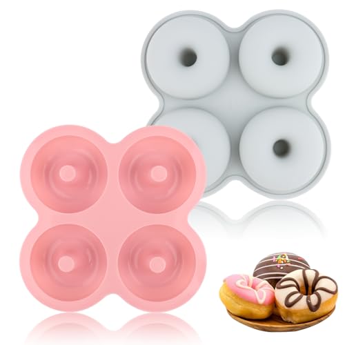 TNOMSNO 2 Stück Donuts Backform, 4 Hohlräume Antihaftbeschichtung, Hitzebeständigkeit und Silikon Backform, Donutform, Donut Backform für Kuchen, Kekse, Bagels und Muffins