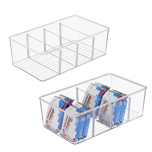Vtopmart 2er Kühlschrank Organizer mit 4 Fächern, BPA-Freie Küche Stapelbarer Lebensmittelaufbewahrungsbox für Teebeutel,Snacks,Gewürze