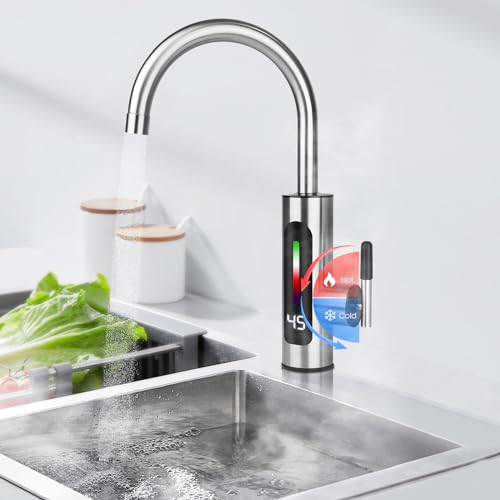 Sofortiger Warmwasserhahn 3000 W, elektrischer Wasserhahn mit LED-Anzeige, Warmwasserbereiter für Küche und Badezimmer…