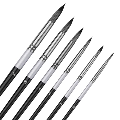 Pinsel-Set mit runder spitzer Spitze, 6 Stück, Acryl-Pinsel, Öl- und Aquarellmalerei, Nylon-Haarkunst-Pinsel für Modelle, Citadel-Figuren, Nagelkunst, perfekt für Anfänger und Profis