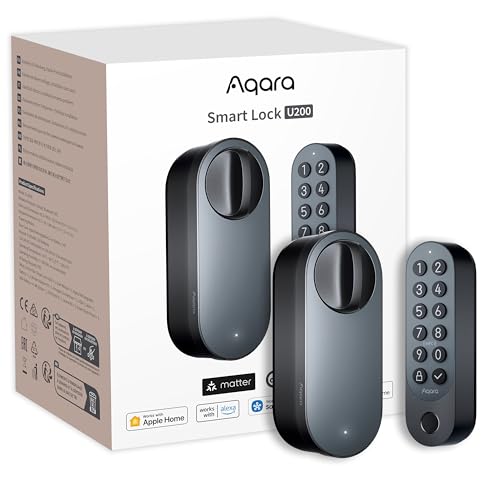 Aqara Smart Lock U200 (mit Fingerabdruck), Matter over Thread, Smartes Türschloss mit Apple Home Key und Aufladbarem Akku, Unterstützt Apple Home, Google Home, Alexa und SmartThings, Schwarz