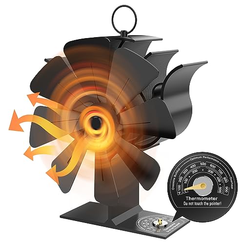 Kaminventilator, 8 Flügel Ofenventilator Ohne Strom, Kaminofen Ventilator für Holzofen, Leiser Betrieb, umweltfreundliche Umwälzung, Effiziente Wärmeverteilung für Holzbrenner und Kamin