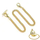 Taschenuhrkette mit T Bar,Taschenuhr Kette mit 2 Haken,Metall Taschenuhrkette,Weste Kette Uhr,Uhr Kette Link,Taschenuhrkette für Herren Damen,Uhrenkette Klassisch Taschenuhr Zubehör,Golden