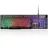 Rii Gaming Tastatur PC, RGB Tastatur kabelgebunden, Regenbogen Beleuchtete Tastatur LED, Gaming Keyboard ideal für Gamer|Büro（Deutsches Layout）