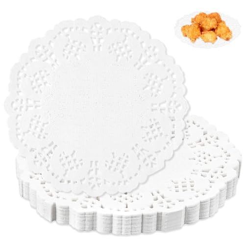 Yolev Tortenspitze 150 Stück Spitzenpapier Rundes 4,5inch Küche Backpapier Weißes Papierdeckchen Tischset Papier für Hochzeit Geburtstag Party Kuchen Pizza Pappteller