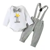 Borlai Baby Junge 1. Geburtstag Outfits Fliege Strampler Hosenträger Hosen Gentleman Kleidung Set