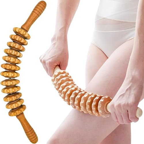 Faszienroll Holz, Premium Massageroller Holz,Faszienstab Holz,Massage Roller, Faszienrolle Holz,für Muskelentspannung, Körperformung, Gua Sha Massage,Anti Cellulite, Buche (Holzfarbe)