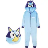 BlueY Jungen Fleece Jumpsuit mit Kapuze, kuscheliger Overall – Geschenke für Jungs (Blau mit Tasche, 4-5 Jahre)