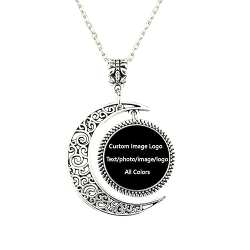 Generisch Individuelle Halskette mit Edelstein-Metallanhänger, DIY-Schmuck mit Ihrem Design, perfekt für einzigartigen und stilvollen Mode-Accessoires (Silver, 45cm)