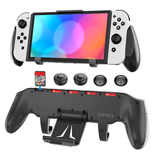 Switch Grip mit verstellbarem Ständer, Switch Konsole Griffe für Nintendo Switch/Switch OLED, Switch OLED Grip Case mit 4 Switch Thumb Grip und Steckplätze für 5 Nintendo Switch Spiele