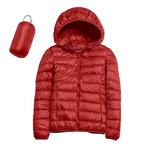 Generisch Damen Steppjacke Leichte Packbare Übergangsjacke Warme Winterjacke mit Kapuze für Frauen Gefüttert Pufferjacke mit Taschen für Freizeit Wandern Reisen