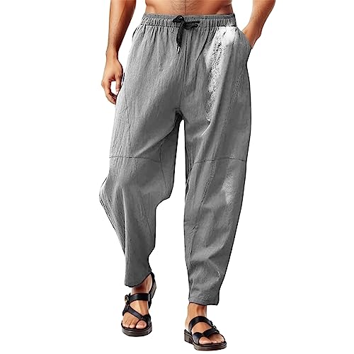 Eauptffy Jogger Streetwear Sporthose Herren Y2K Hosen Baggy Cargohose Beachshorts Kurze Hosen Freizeithosen Harlem Hose Jeans Hose Leinen Slim Lässige Leinenhose, Elastische Taille,