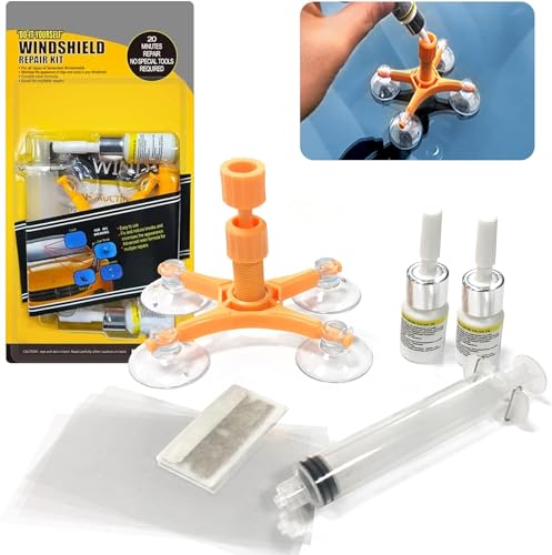 Randalfy Windschutzscheiben Reparaturset - Windshield Repair Kit mit 2 Stück Windschutzscheibenreparaturharz zur Reparatur von Rissen, Chips und Kratzern an Autoglas
