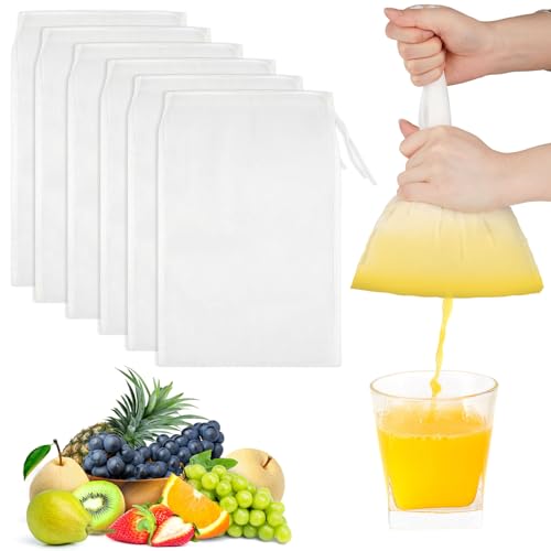 Nussmilchbeutel, 6 Stück Passiertuch Wiederverwendbar, 20 × 30 cm Feingewebt Passiertuch Nylon Filterbeutel Nussmilchbeutel Bio Waschbar mit Kordelzug für Nussmilch Käse Kaffee Joghurt Fruchtsaft