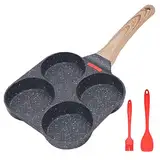 Bobikuke Spiegeleipfanne, Pancake Pfanne 4 Loch Augenpfanne Antihaft-Aluminium Pfanne für Frühstück Spiegelei Hamburger, für Induktionsherd & Gasherd (Schwarz)