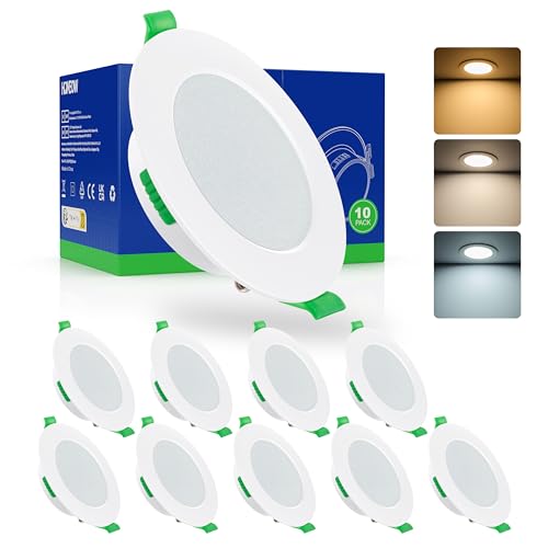 HOMEOW LED Einbaustrahler 230V 7W, LED Spot Einbauleuchten 600LM IP44, Warmweiß 2700K, Neutralweiß 4000K und Kaltweiß 6000K, Deckenspots 75-90mm EinbauØ, 24mm Ultra Flach, Nicht Dimmbar, 10er Set