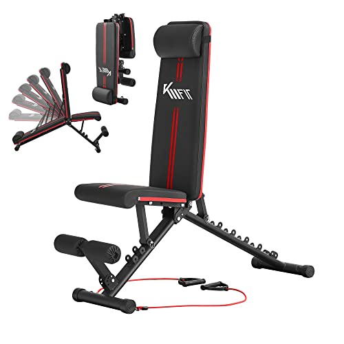 KM Fit klappbare Hantelbank Multifunktion Training Fitness Bank | 6-fach verstellbare Rückenlehne | 3-fach verstellbarer Sitz | Atmungsaktive EVA-Oberfläche | Belastbarkeit bis zu 400 kg