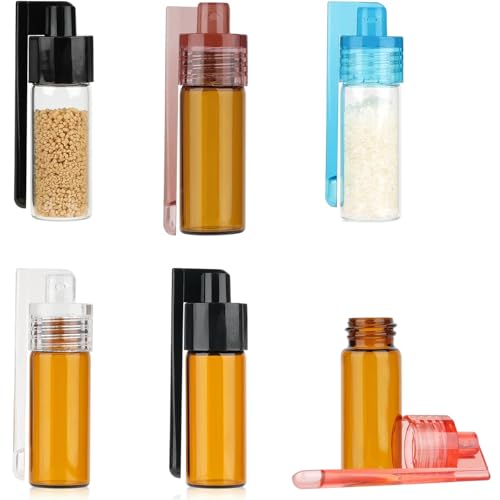 TRLREQ Gewürzpulver-Werkzeug mit Löffel, 51 mm Höhe, kleine Aufbewahrungsflasche mit Mikrotrichter, Glas, Vile mit Löffel, für Outdoor, Camping, Reisen, 6 Stück