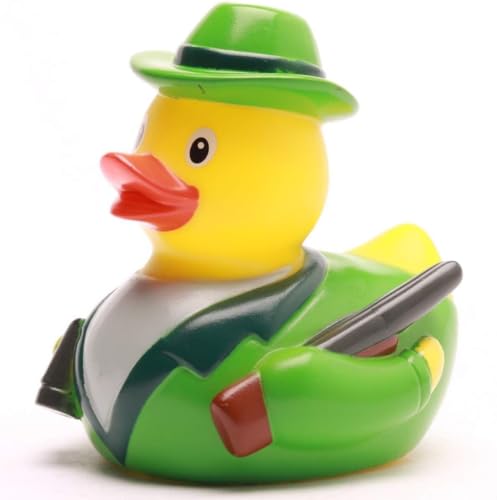 Duckshop I Badeente Jäger I Quietscheente I Jagd- Quietscheentchen mit Gewehr, Feldstecher und Jagdhorn - Geschenk für Jäger I Präsent Sammler