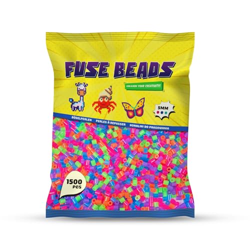 Benny Beads Bügelperlen 1500 Stück, Midi-Größe 5mm, Kreatives Bastelzubehör DIY Fuse Beads (Neon)