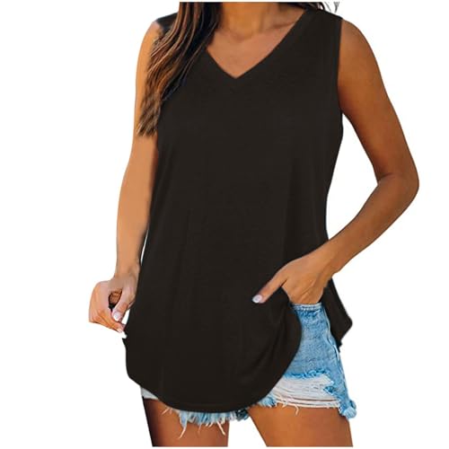 Baumwolle Tank Top Damen Rundhals Hals Sommer Oberteile Freizeit Einfarbige Sommermode Ärmellos Shirt Tanktops Frauen Bequem Unterhemden Schlanke Tunika Elegante Oberteile Cami Shirt