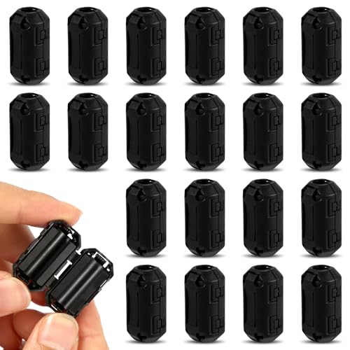 20 Clip-On-Ferrite, Ferritkern Perlenringkern RFI-EMI-Rauschunterdrücker Kabelklemme Clip-Filter für Kabel mit 7 mm Durchmesser (Schwarz)