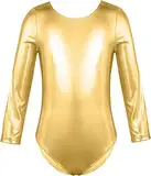 FUREINSTORE Ballet Gymnastics Classical Shiny Elastic Dance Leotard Girls Long Sleeve Round Neck Ballerina Leotard (gold, 10 Jahre)