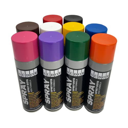 Sprühfarben-Set 10 Farben je 200 ml. Schnelltrocknende Graffiti-Farben Sprühdose Sprühlack Spraydose Sprayfarben für Holz Stein Wand Metall Glas. Schwarz Weiß Blau Grün Rot Gelb Lila Orange Pink Braun