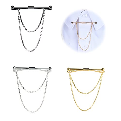 LONGHAO 3 Pcs Kragen Bar Pins,Krawatte Kragen Pin,Herren Shirt Halsband Clip,Kragen Bar Mit Kette,Krawattennadeln FüR Herren Anzug Accessoires,FüR Valentinstag,JubiläUm,Party,Meeting,Verabredung