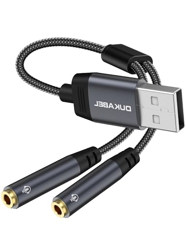 DuKabel Externe USB Soundkarte 0.3 Meter USB auf 2 TRRS 3.5mm Buchsen (Audio+Mic) Headset Splitter Stereo Audio Y Adapter Kabel geeignet für PC, PS4, PS5, Laptop, Lautsprecher, Kopfhörer - Top Series