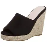 Etebella Damen Keilabsatz High Heels Plateau Pantoletten Wedges Peeptoe Mules Mode Geflochten Sommer Schuhe (Schwarz,39)