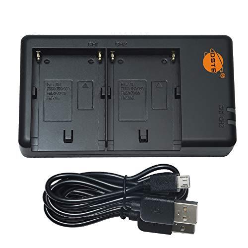 DSTE NP-F USB Dual Akkuladegerät Kompatibel mit Sony NP-F330 NP-F550 NP-F570 NP-F750 NP-F770 NP-F930 NP-F970 NP-FM50 NP-FM500H - Versorgung über Micro-USB zu USB-A 2.0-Ladekabel