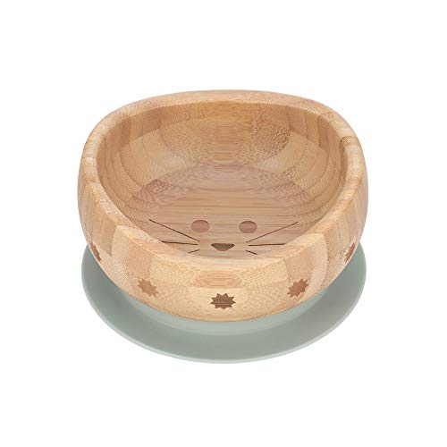 LÄSSIG Bambusschale mit Saugnapf/Bowl Bamboo Wood Little Chums Cat, grau