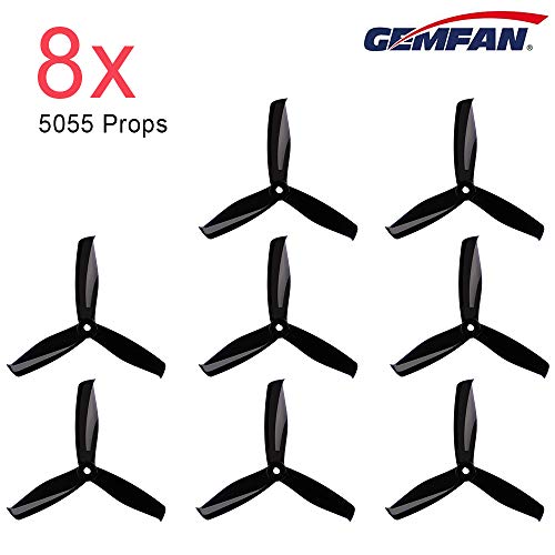 8pcs Gemfan 5055 3-Blatt Propeller 5 Zoll Triblade Props Kompatibel mit 2205-2407 Brushless Motor FPV Racing Drone Quacopter (Schwarz)