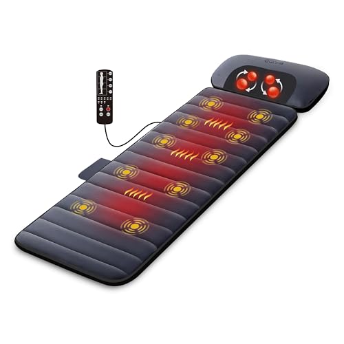 Comfier Massagematte mit Wärmefunktion, Ganzkörpermassagematte mit beweglichem Shiatsu-Massagekissen, 10 Vibrationsmotoren und 4 Heizkissen, Nacken und Schulter-Rückenmassagegerät zur Schmerzlinderung