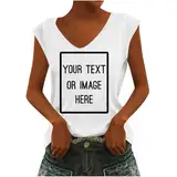 Custom Tanktop Bedrucken Lassen für Damen - V-Ausschnitt Ärmellos T-Shirt Selbst Gestalten mit Vorne Bedruckt, Personalisiert Exklusive Anpassung Mit Foto Logo Text - Design das Einzige Geschenk