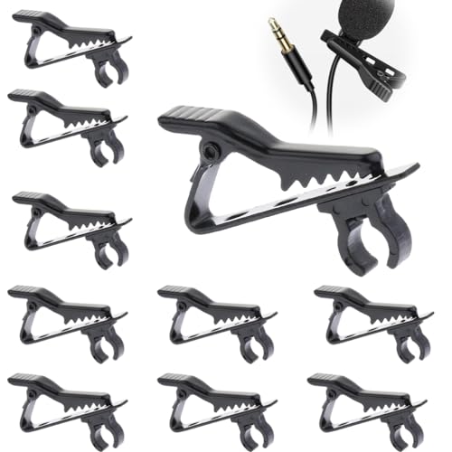 LJFEA 10 Stücke Schwarz Mini Lavalier Revers Kragen Clip Mic Mikrofon Halter Griff aus Metall Mikrofon Mic Clips Klemmen Für Interview Meeting Lectures Online Chat Geeignet für 6 mm Draht