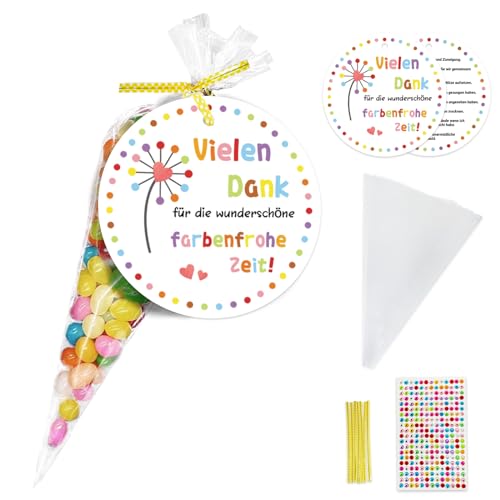 10 Stück Abschiedsgeschenk Erzieherin, Abschiedsgeschenk Kindergarten, Geschenkanhänger mit Kegeltüten und Aufkleber, Geschenkverpackung für Abschiedsgeschenk für Erzieher, etc.