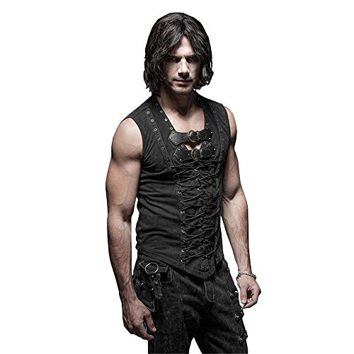 Punk Rock Herren Ledergürtel ärmellos T-Shirt Bandage Casual Tank Tops Cross Strap Schwarz Weste