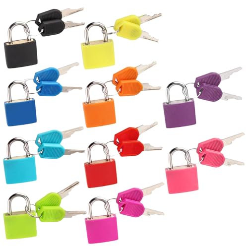 TOOINKCV 10 STK Mini Kofferschloss mit Schlüssel, Klein Vorhängeschloss mit Schlüssel, Koffer Schlösser, Kofferschlösser, 10 Farben Bunt Mini Gepäckschloss, Gepäckschlösser für Reisekoffer