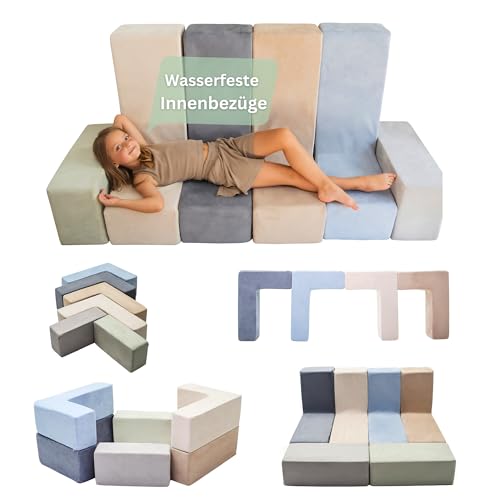 Alles Knüt - modulierbares Spielsofa,Kindersofa aus Schaumstoff Bausteinen, inkl. Wasserdichten Bezügen. 6-teilig und waschbar, Kinderzimmersofa