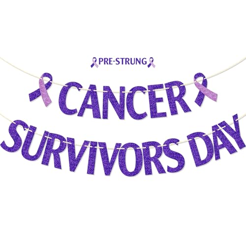 FOZEE Krebsüberlebende Tag Banner, National Cancer Survivors Day Dekorationen, krebsfreie Party-Dekoration, lila Glitzer