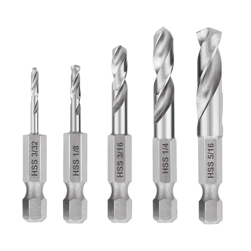 5 Stück 1/4" Schnellwechsel Sechskantschaft Metallbohrer Kurzer Bohrer Satz HSS M2,3/32, 1/8, 3/16, 1/4, 5/16 Zoll,Bohrer mit Sechskantschaft,Winkelbohrmaschine,HSS Bohrer set