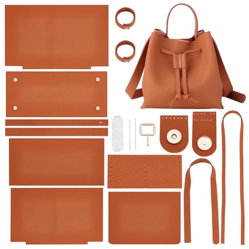 WADORN DIY Umhängetaschen-Bastelsets, Handgefertigtes Beuteltaschen-Set Mit Kordelzug Aus Kunstleder. alle Materialien. Handnähendes Handtaschen-Herstellungsset, 23x13x22 cm, Braun