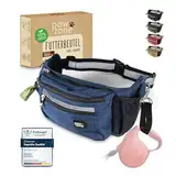 PAWZONE Futterbeutel Hunde - Leckerlibeutel für Hunde - Bauchtasche für Hunde Zubehör - Leckerlitasche für Hunde - Inkl. Reflektorband & Zusatzgurt für Flexileine (Marineblau)